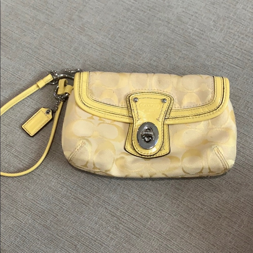 Coach yellow canvas wristlet